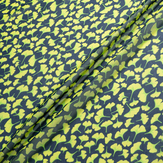 Lime Ginko Leaf Printed Pure Silk Georgette