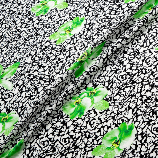 Green Floral Printed Monochrome Silk Jacquard