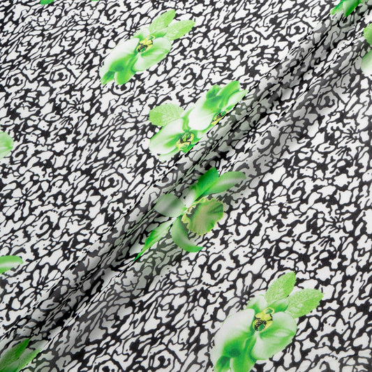 Green Floral Printed Monochrome Silk Georgette