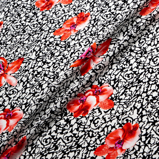 Red Floral Printed Monochrome Silk Jacquard