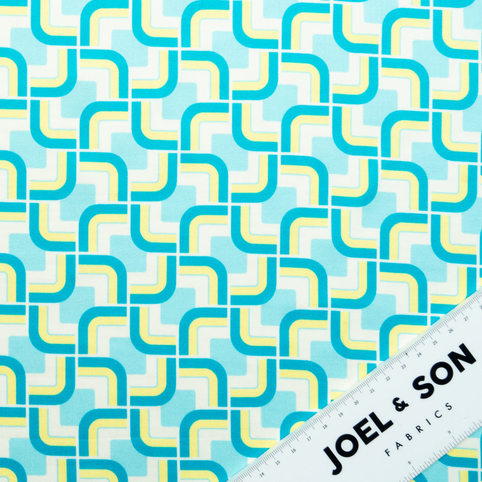 Turquoise & Yellow Geometric Printed Pure Cotton