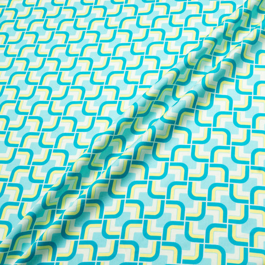 Turquoise & Yellow Geometric Printed Pure Cotton