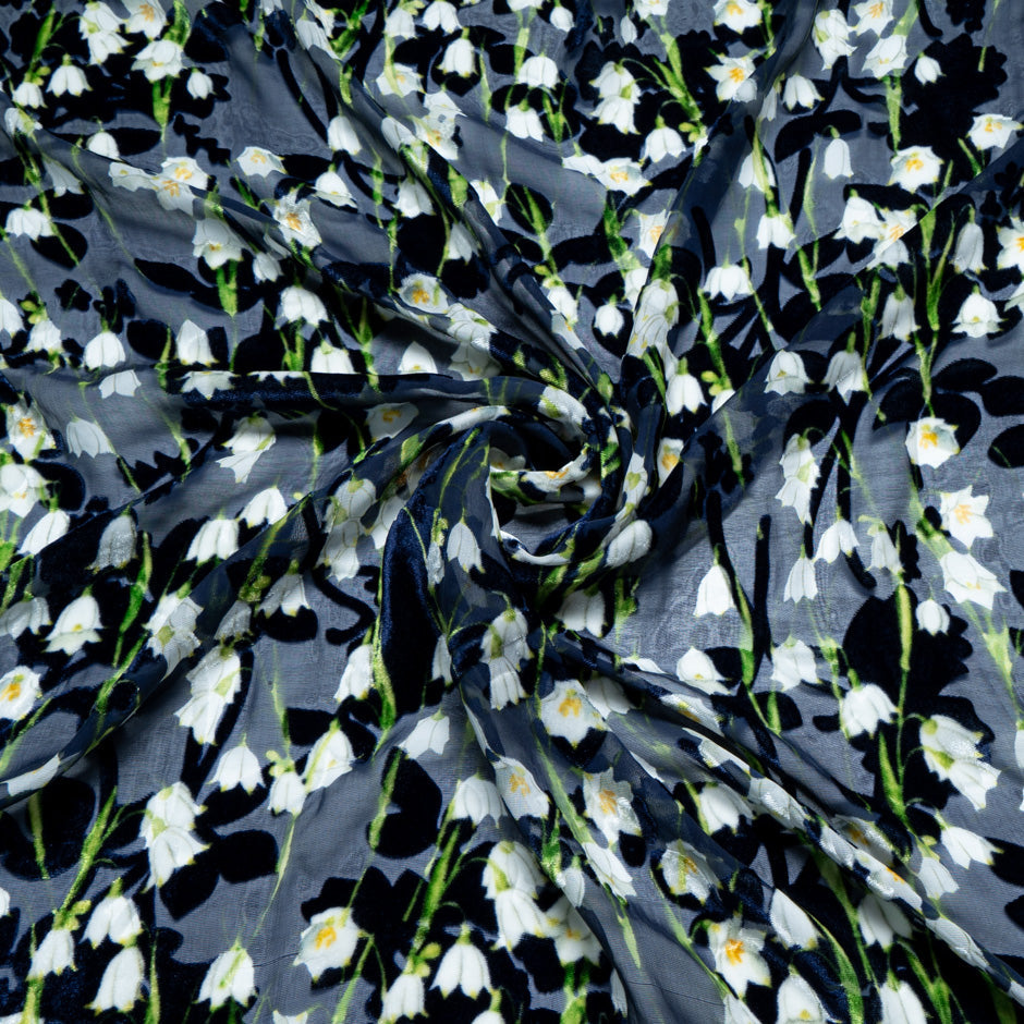Snow Drop Printed Midnight Silk Blend Devoré Velvet