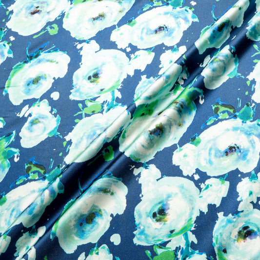 Ice Blue 'Watercolour' Floral Double Silk Twill