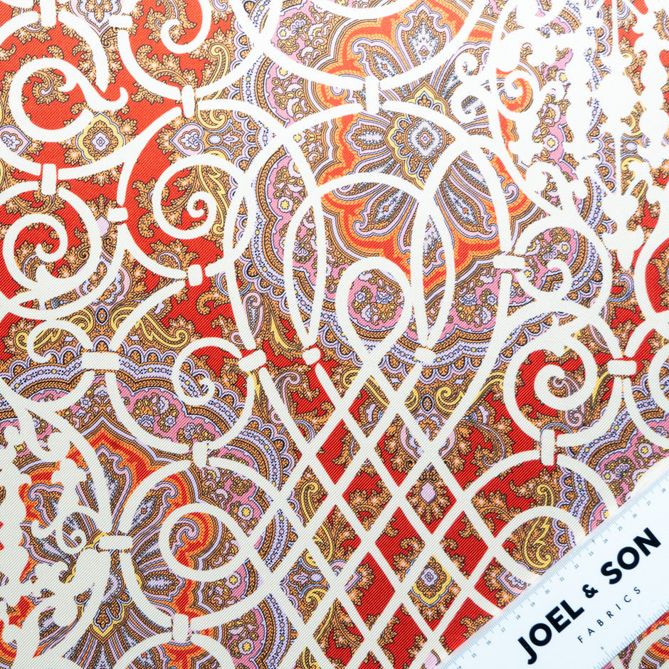 Red & Multi Paisley Printed Double Silk Twill