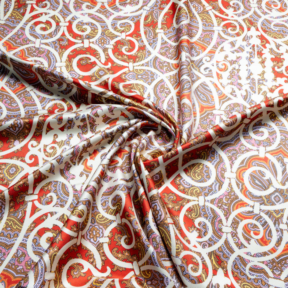 Red & Multi Paisley Printed Double Silk Twill