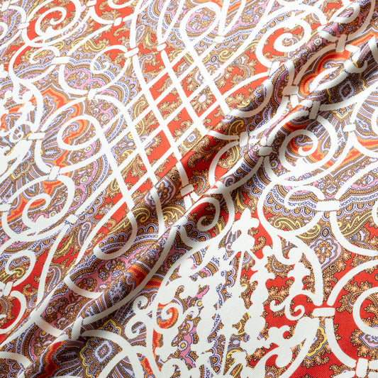Red & Multi Paisley Printed Double Silk Twill