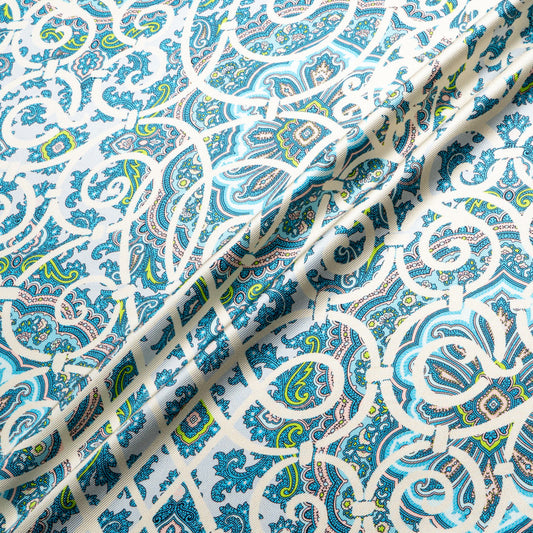Pink & Blue Paisley Printed Double Silk Twill