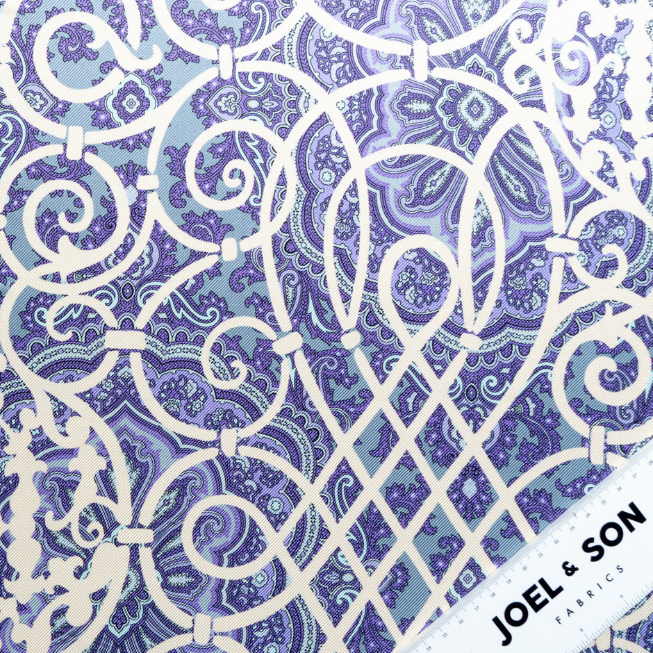 Lavender & Blue Paisley Printed Double Silk Twill