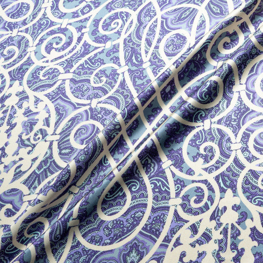 Lavender & Blue Paisley Printed Double Silk Twill