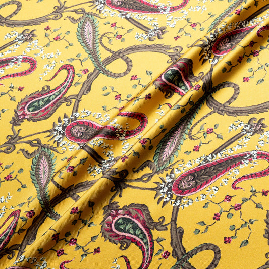 Paisley Printed Yellow Double Silk Twill