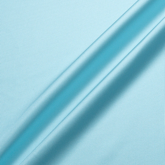 Rich Sky Blue Striped Silk Twill