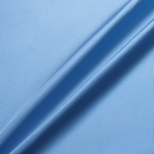 French Blue Striped Silk Twill