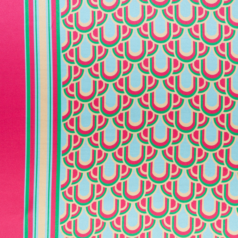 Pink, Green & Blue Geo Printed Silk Satin