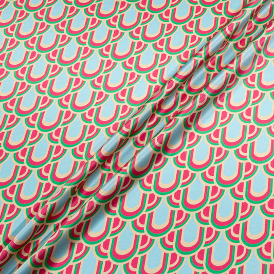 Pink, Green & Blue Geo Printed Silk Satin