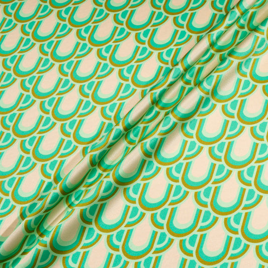 Green, Gold & Blush Geo Printed Silk Satin