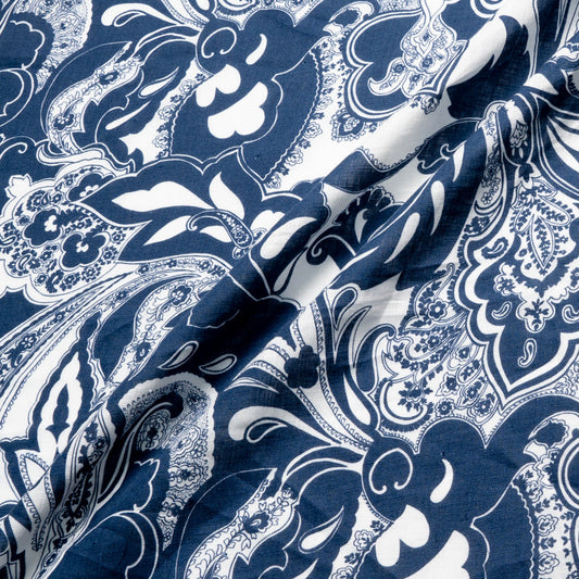 Navy Printed White Pure Linen