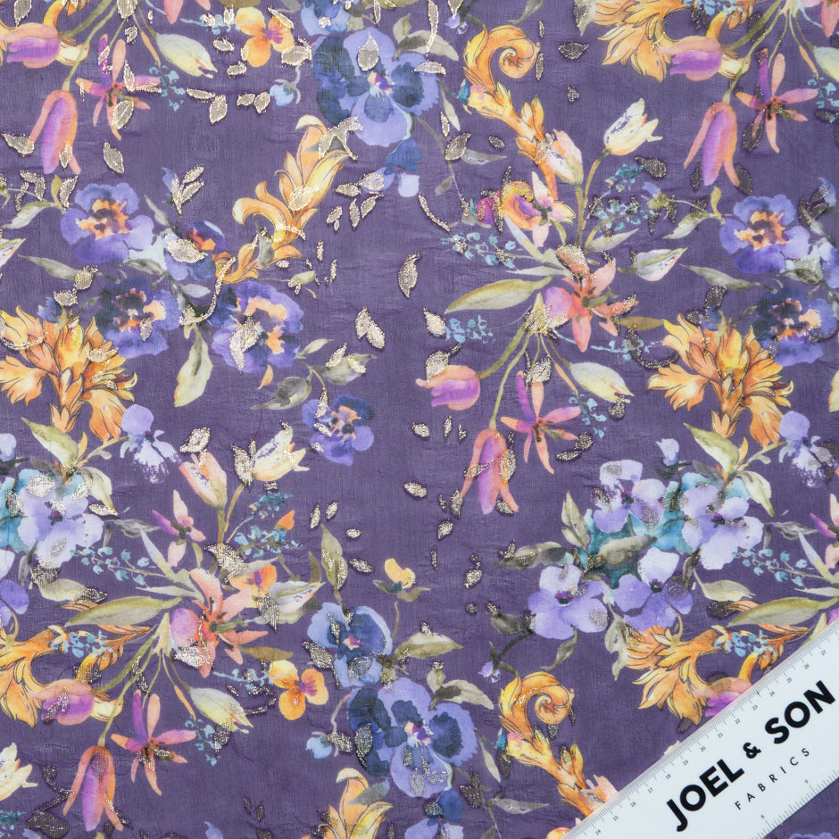 Multi Floral Printed Purple Jacquard Georgette