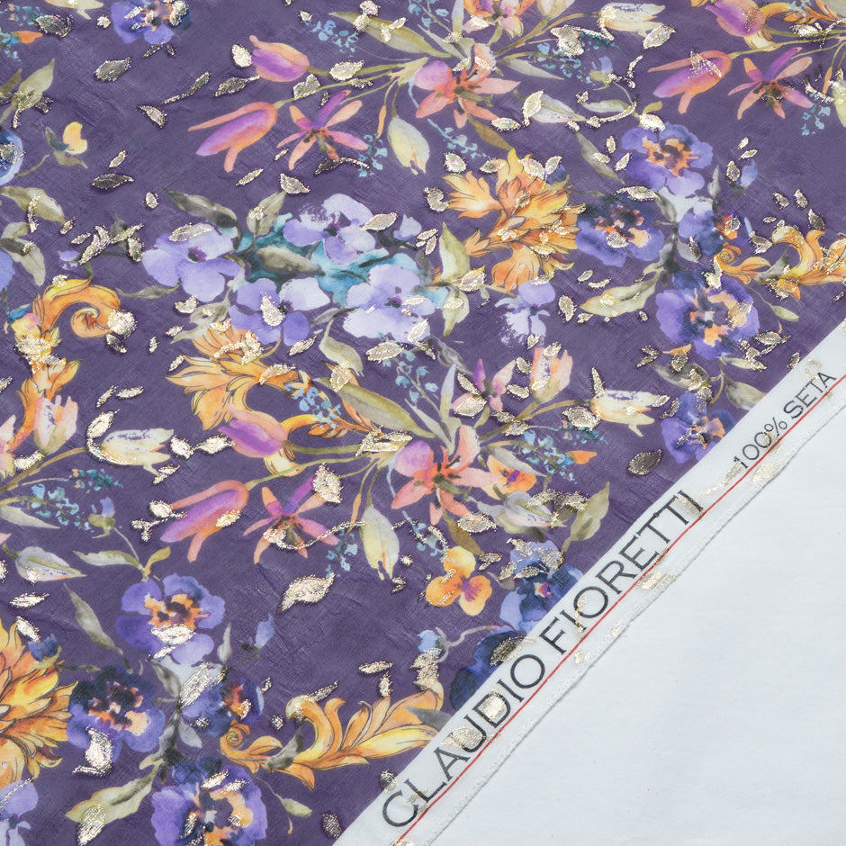 Multi Floral Printed Purple Jacquard Georgette