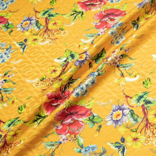 Floral Printed Deep Yellow Silk Jacquard