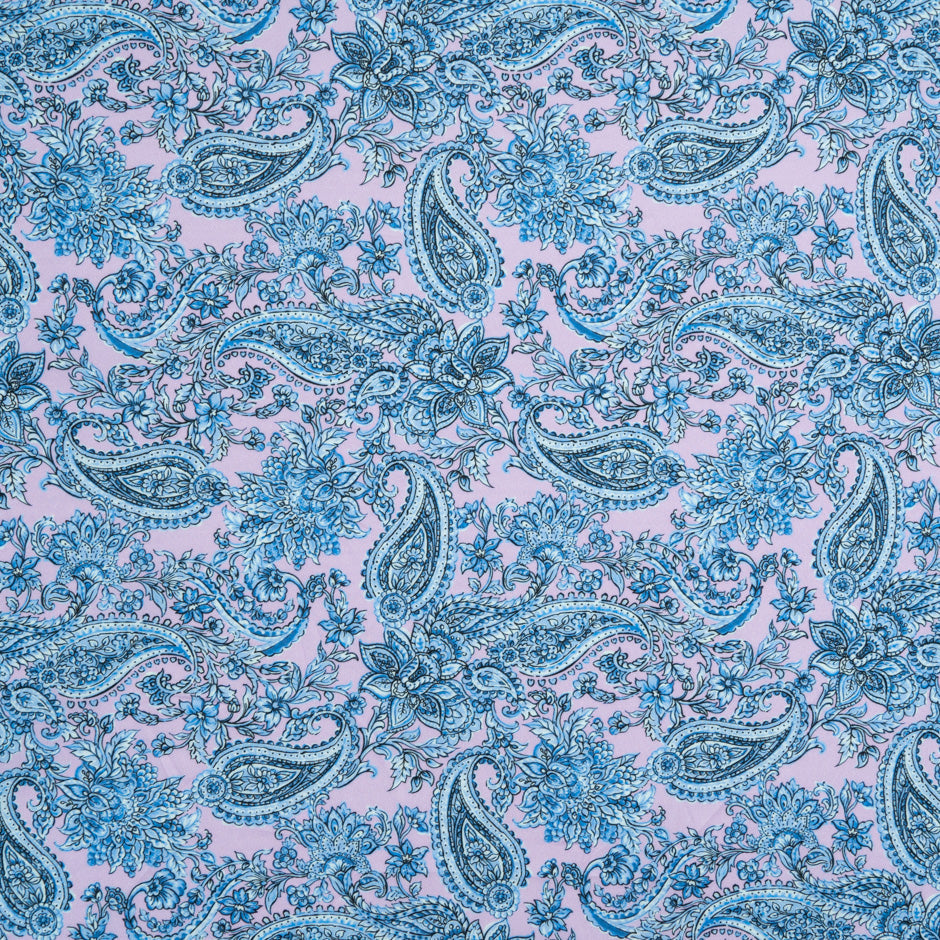 Blue Floral & Paisley Printed Pink Cotton