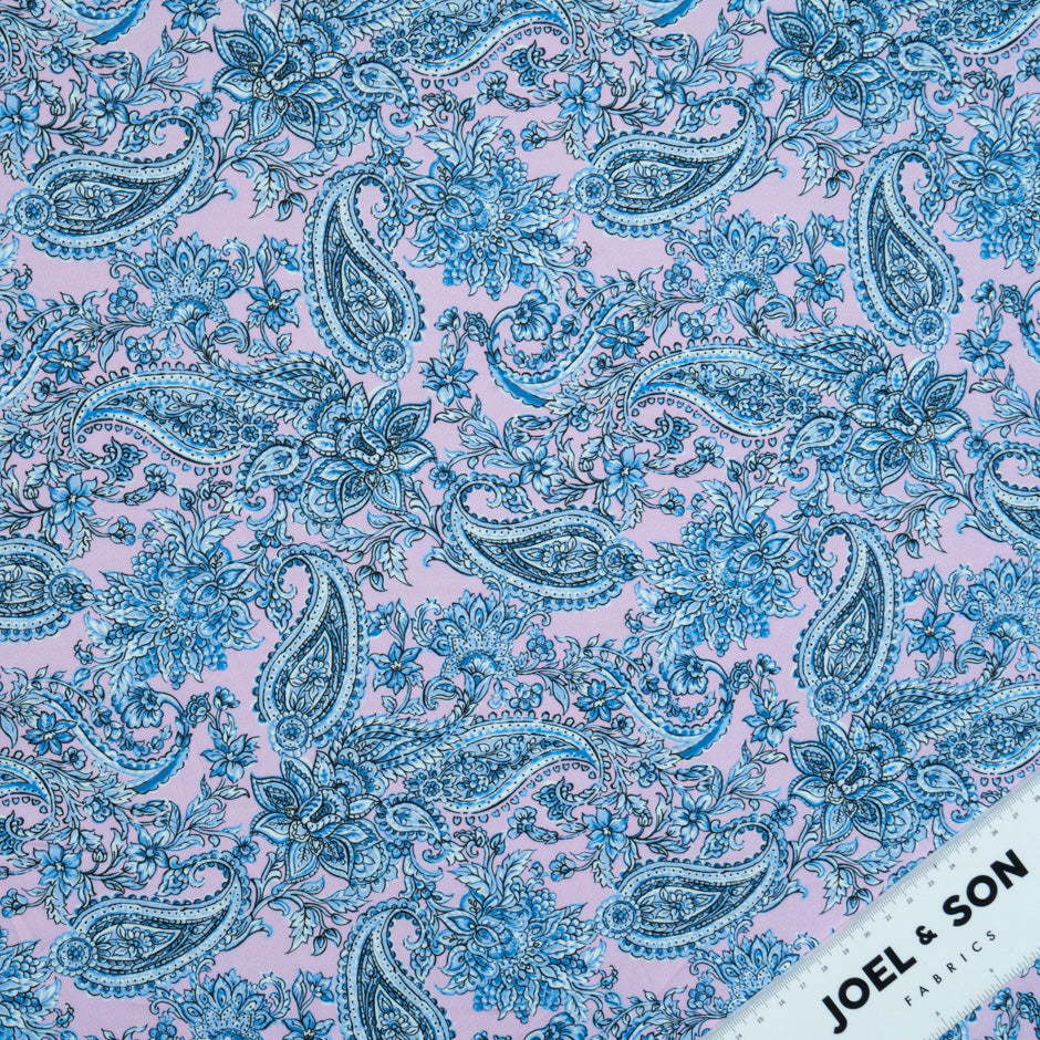 Blue Floral & Paisley Printed Pink Cotton