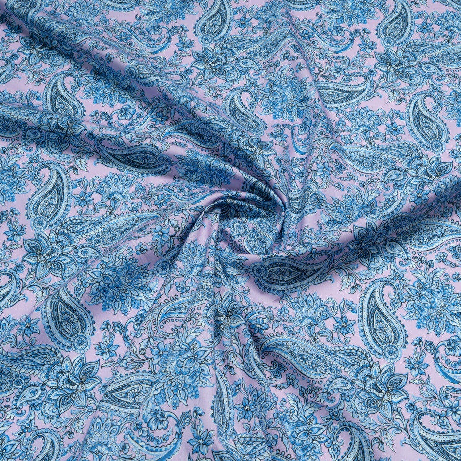 Blue Floral & Paisley Printed Pink Cotton