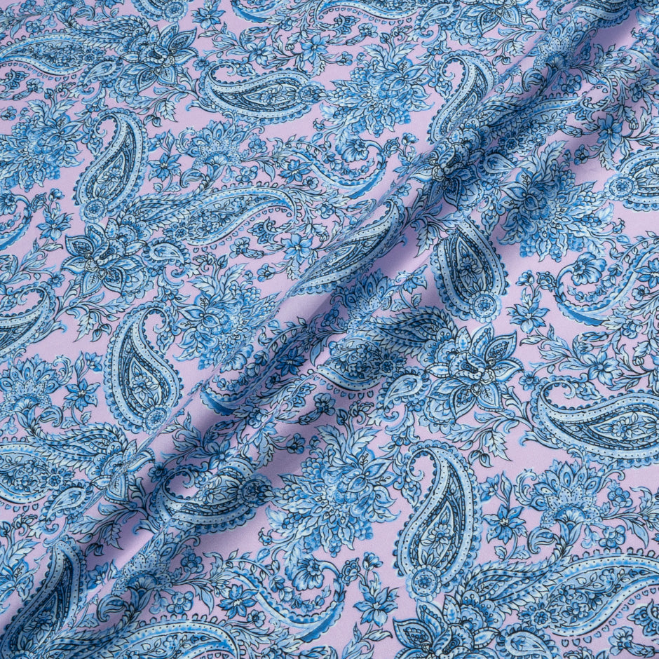 Blue Floral & Paisley Printed Pink Cotton
