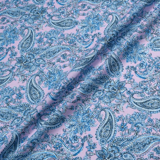 Blue Floral & Paisley Printed Pink Cotton