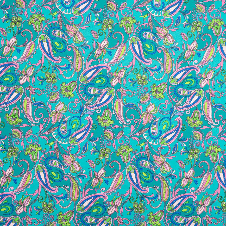 Paisley Printed Teal Pure Cotton