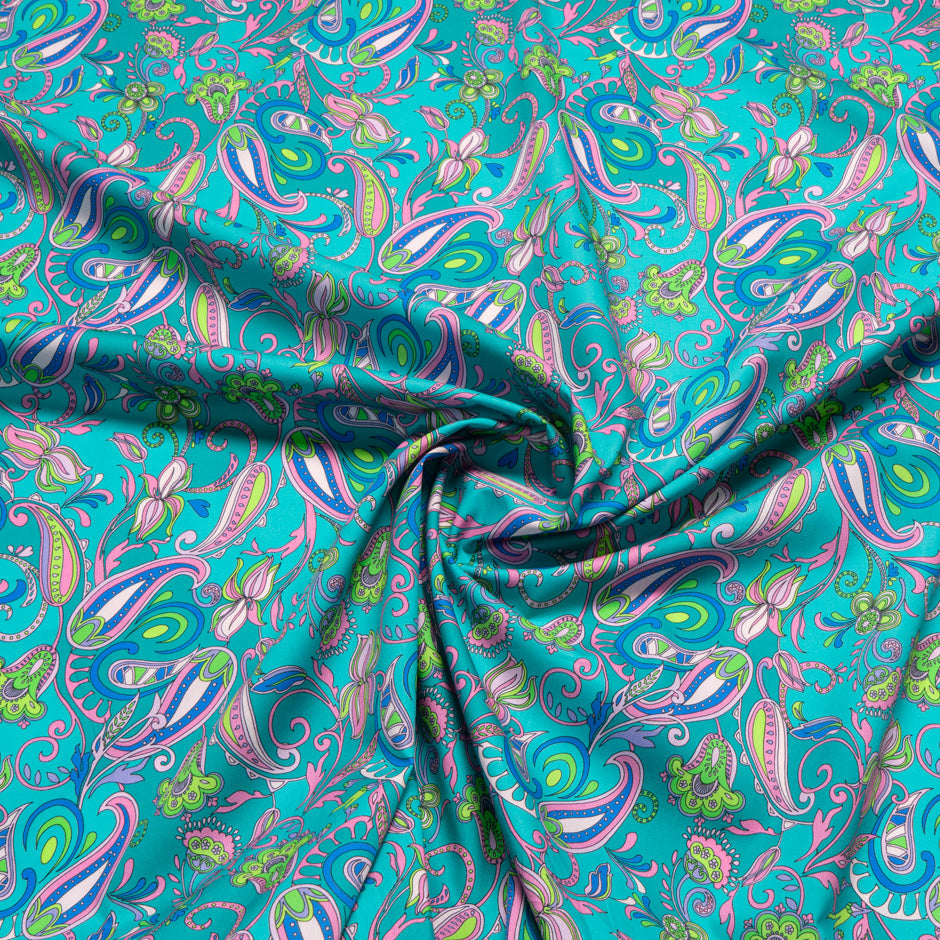 Paisley Printed Teal Pure Cotton