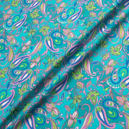 Paisley Printed Teal Pure Cotton