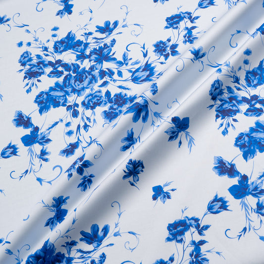 Blue Floral Printed Pale Blue Luxury Cotton
