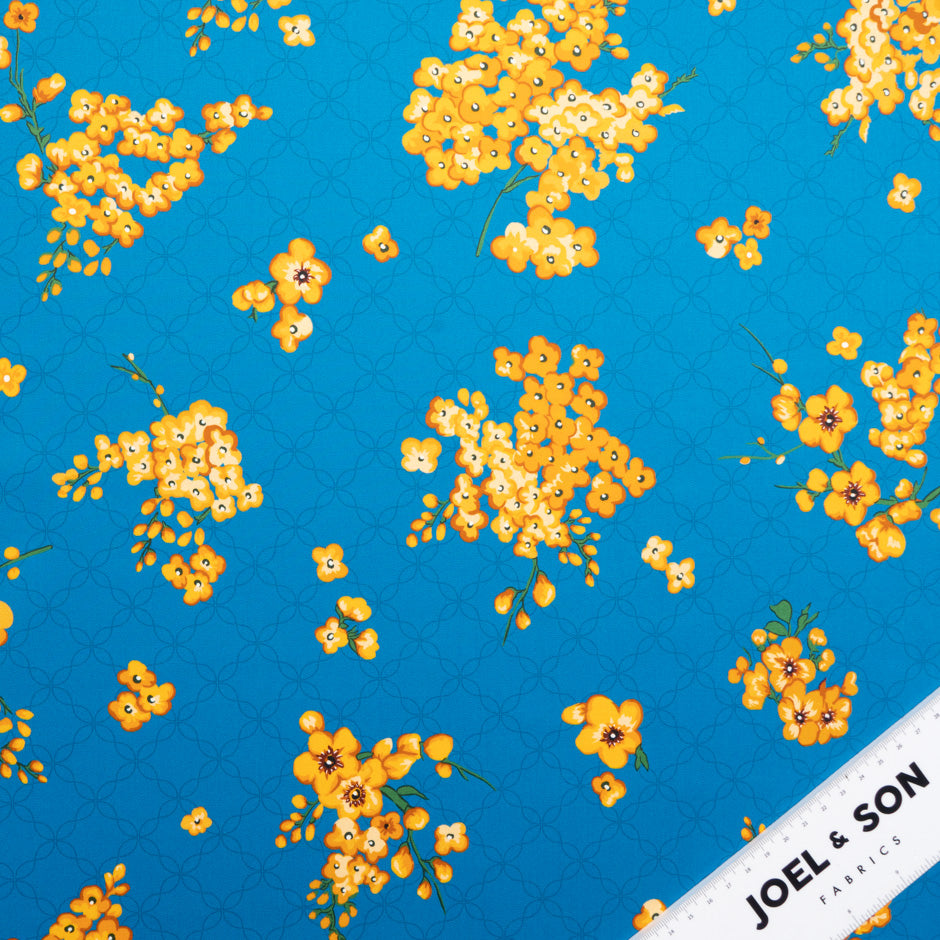 Yellow Floral Printed Rich Blue Luxury Cotton
