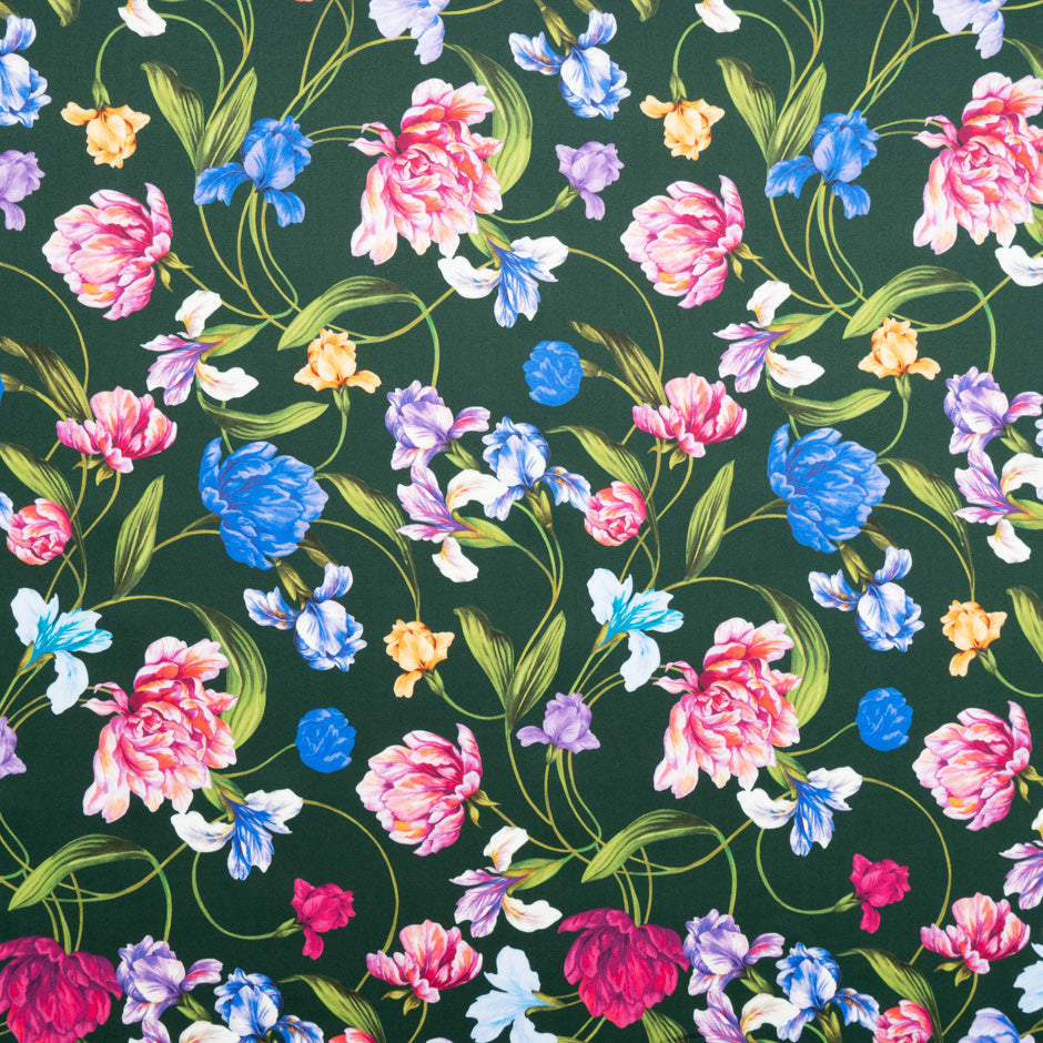 Multi Floral Printed Dark Green Luxury Cotton