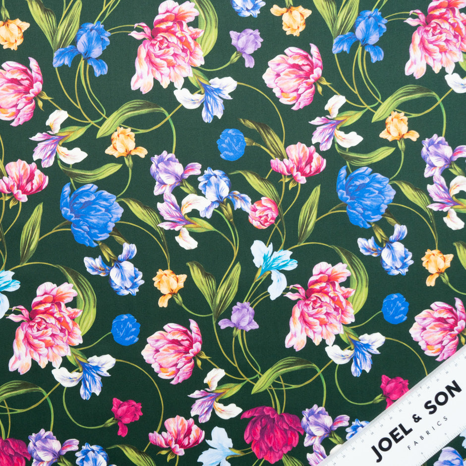 Multi Floral Printed Dark Green Luxury Cotton