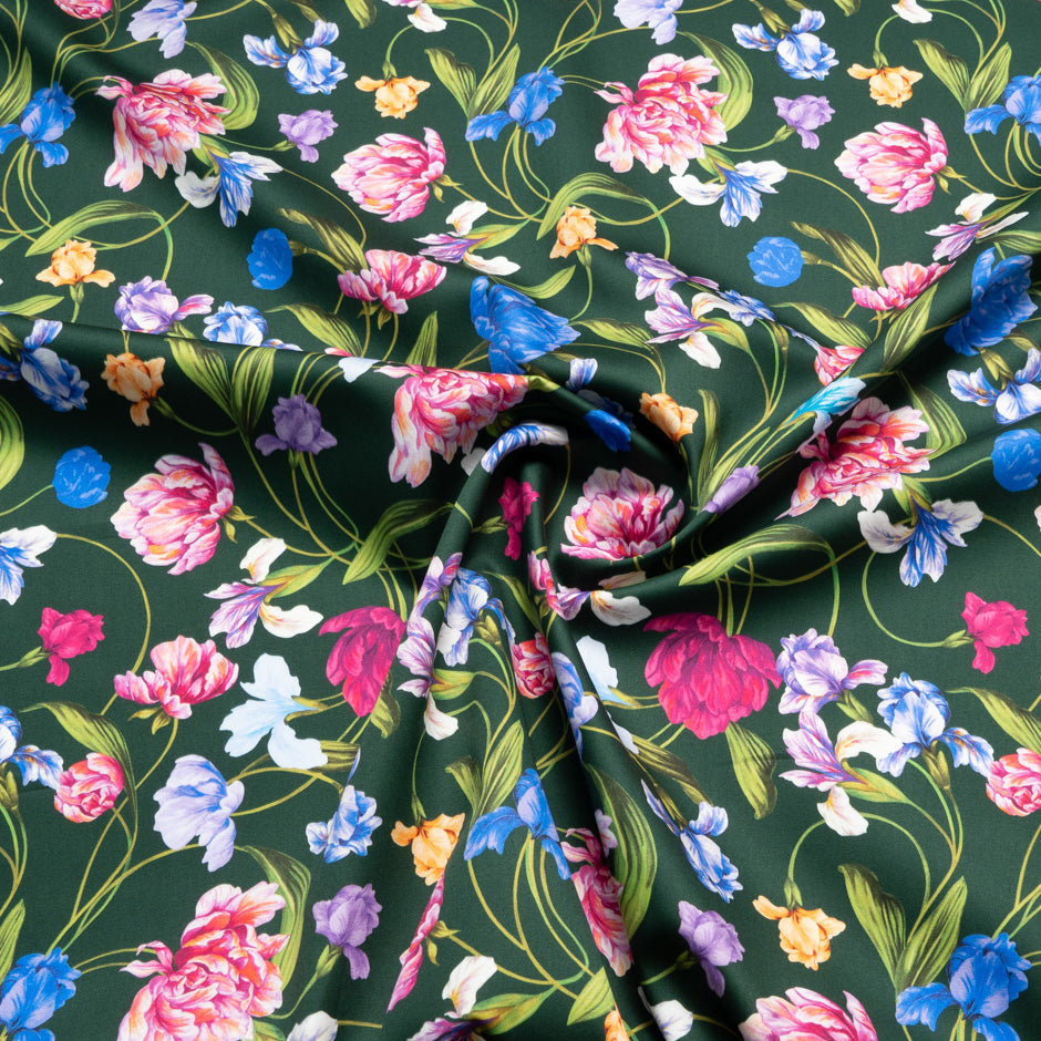 Multi Floral Printed Dark Green Luxury Cotton