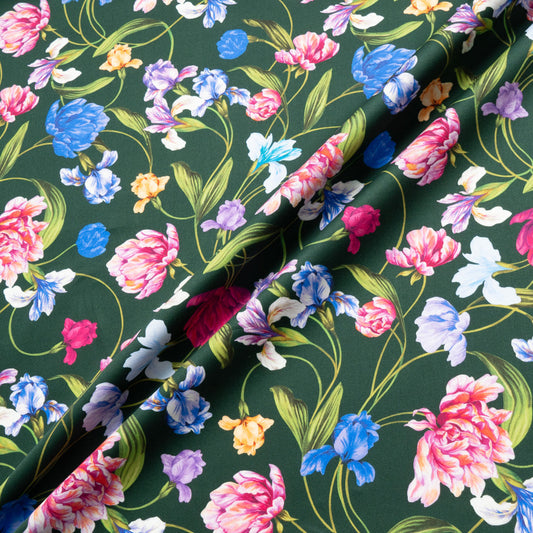 Multi Floral Printed Dark Green Luxury Cotton