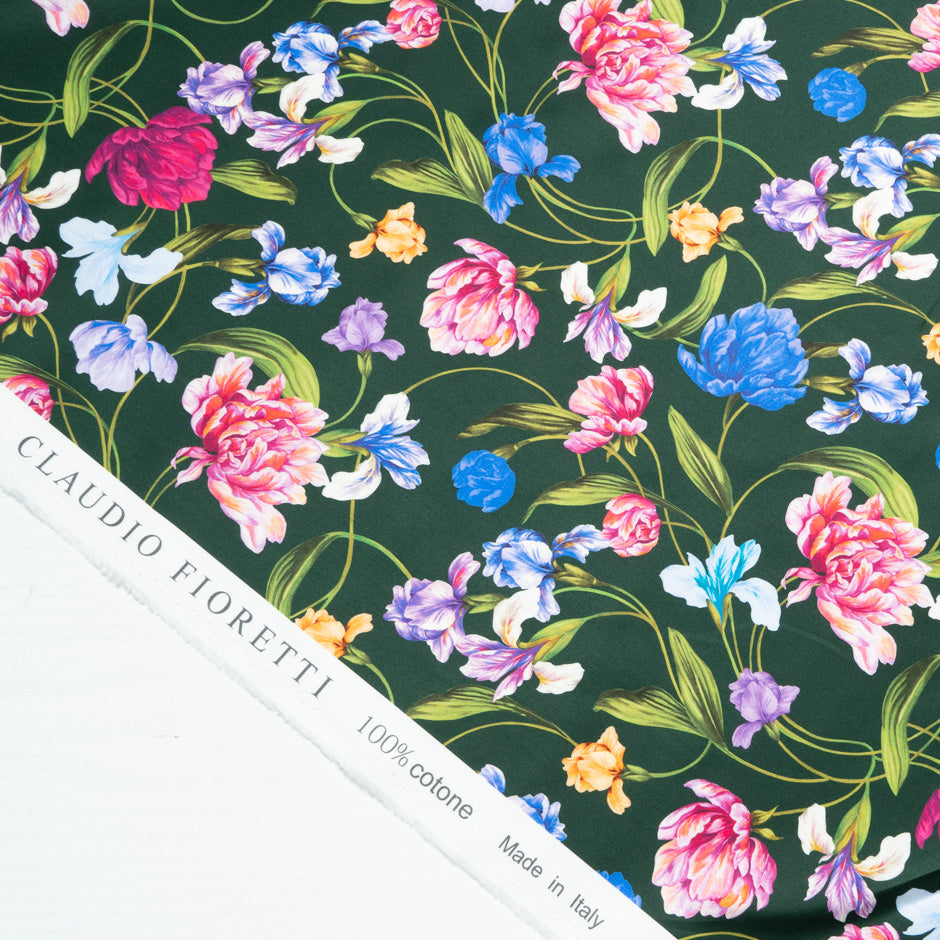 Multi Floral Printed Dark Green Luxury Cotton