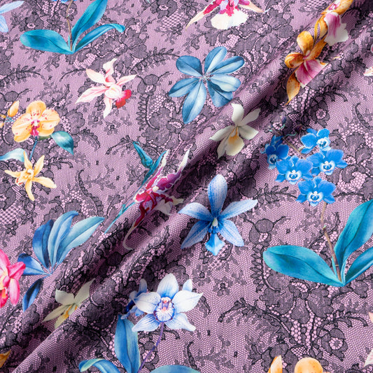 Orchid Floral & Lace Printed Pink Pure Cotton