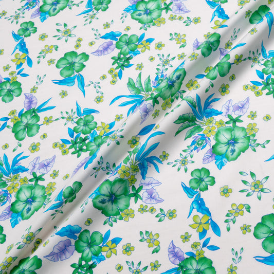 Green Floral Printed Pale Pink Cotton