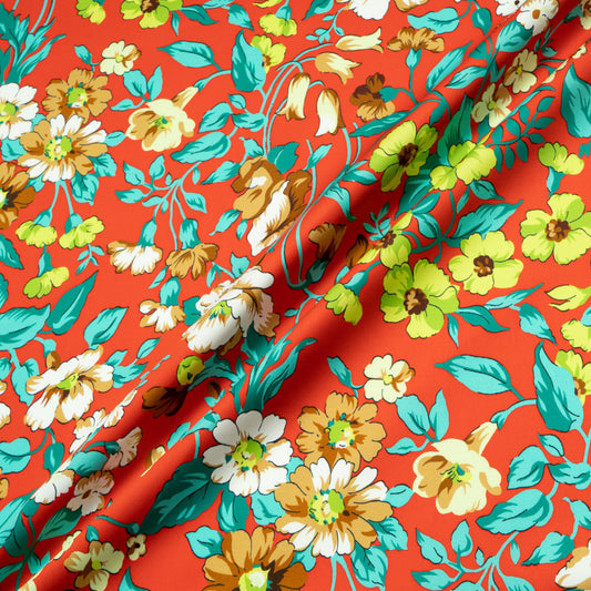 Green Floral Printed Red Luxury Cotton