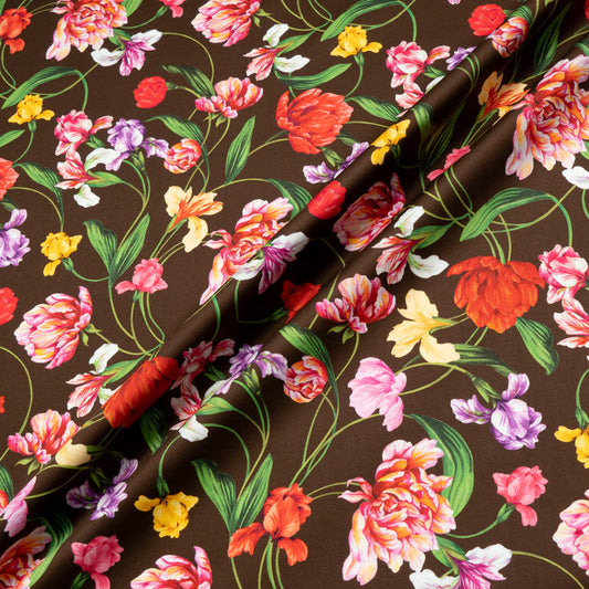 Multi Floral Printed Brown Luxury Cotton