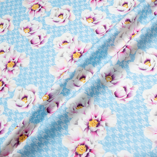 Floral Printed Baby Blue Dogtooth Cotton