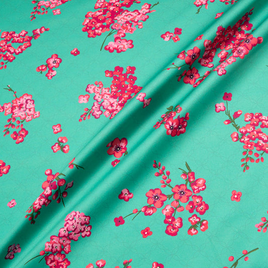 Pink Floral Printed Deep Mint Luxury Cotton