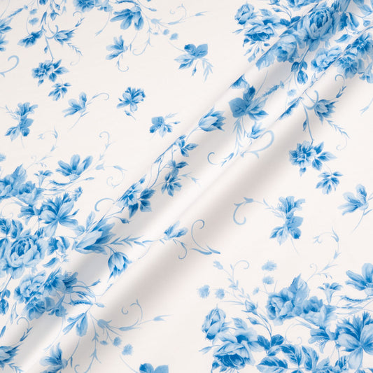 Blue Floral Printed White Luxury Cotton