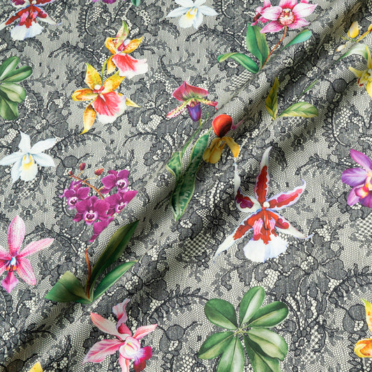 Orchid Floral & Lace Printed Cream Pure Cotton