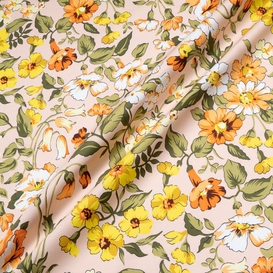 Orange & Yellow Floral Printed Luxury Cotton