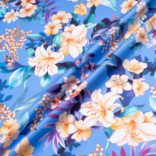 Multi Floral Printed Sky Blue Luxury Cotton