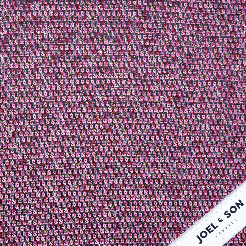 Deep Pink & Black Wool Blend Metallic Bouclé